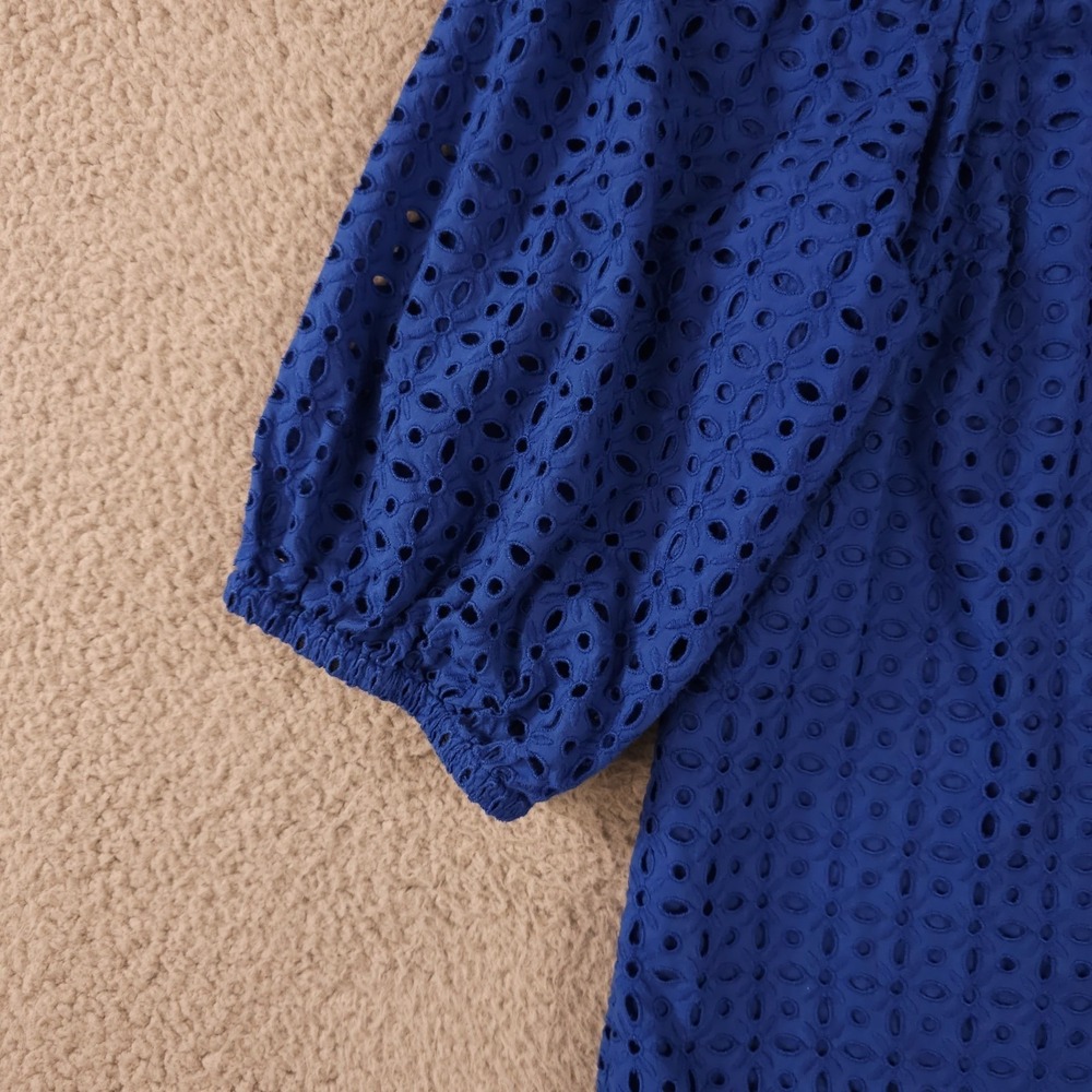 Lauren Ralph Lauren Shirt Womens Large Blue Eyelet Off The Shoulder Button Top - Picture 10 of 12